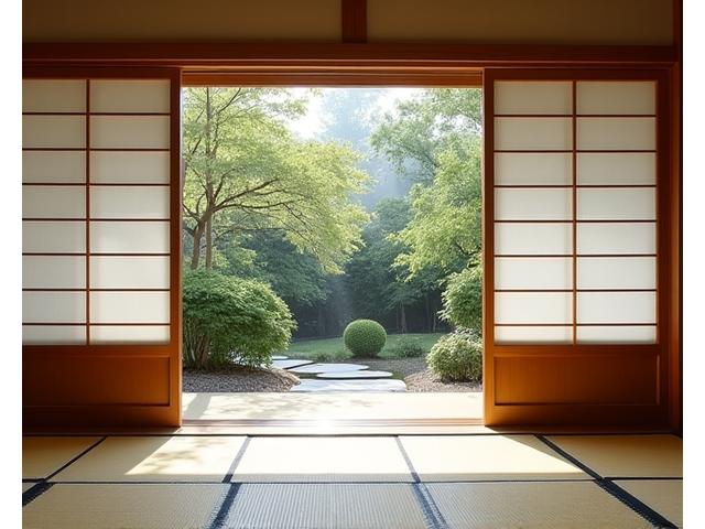 伝統的な旅館の内部と庭園